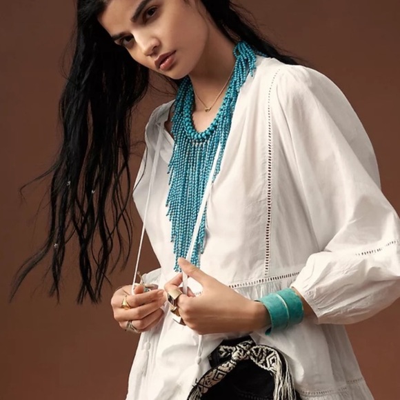 Anthropologie Jewelry - Anthropologie Cascading Fringe Statement Turquoise Necklace
